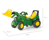 John Deere -merkkinen Rolly Toys -traktori lapsille, jossa on etukuormaaja ja pumpattavat renkaat.