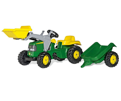 Rolly Toys 811496 -traktori Rolly Junior John Deere -merkillä, mukana kauha ja perävaunu.