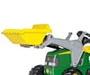Rolly Toys -merkkinen traktori Rolly Junior John Deere -teemalla. Mukana kauha ja perävaunu.