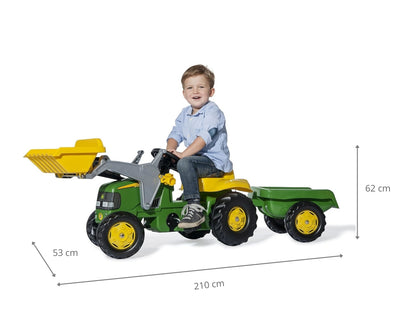 Rolly Toys 811496 -traktorilelu, Rolly Junior John Deere -malli, mukana kauha ja perävaunu.