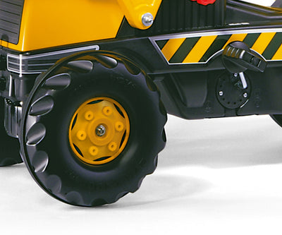Rolly Toys 812004 -traktori Rolly Junior JCB -merkillä. Traktorissa on kauha ja perävaunu.