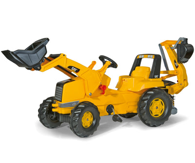 Rolly Toys 813001 -traktori Rolly Junior CAT -leikkikärryllä ja lapiolla.
