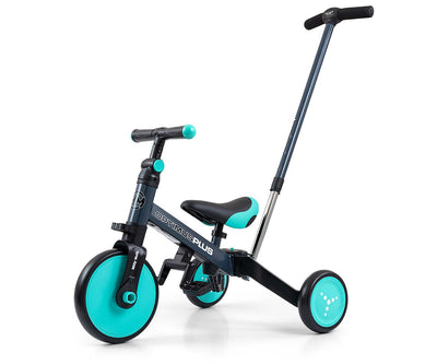 Vihreä 4-in-1 Optimus Plus -lastenpyörä mintunvärisenä.