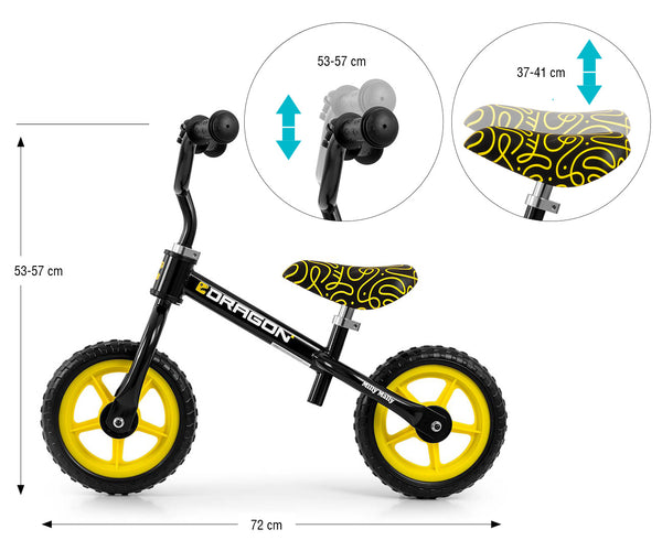 Lasten potkupyörä puusta, musta lohikäärmeaihe