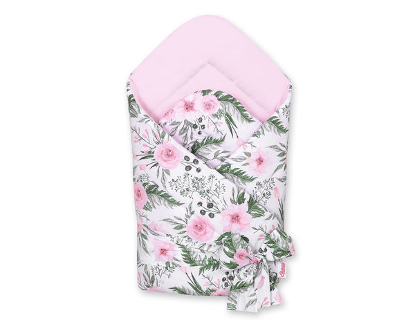 Bobono - Kaksipuolinen vauvanpesä rusetilla - pionikukka pinkki/pinkki