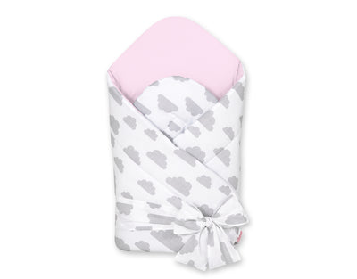 Baby nest 2in1 with stiffening with bow - clouds gray/pink