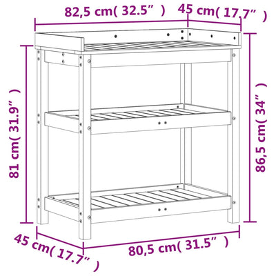 Ruukutuspöytä hyllyillä 82,5x45x86,5 cm täysi mänty