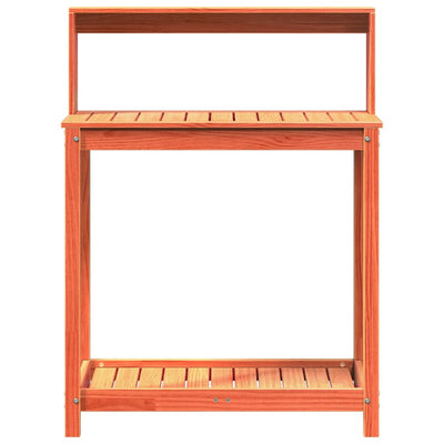 Ruukutuspöytä hyllyillä ruskea 82,5x50x109,5 cm täysi mänty