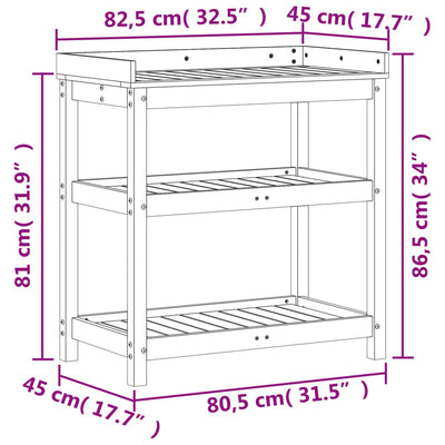 Ruukutuspöytä hyllyllä ruskea 82,5x45x86,5 cm täysi mänty