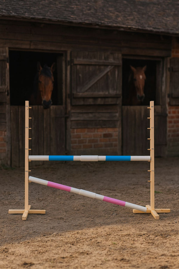 Super Hobby Horse - Hobby Horse estehyppy 160 cm, korkeus 120 cm, kahdella puomilla, vaaleansininen ja vaaleanpunainen