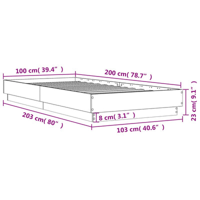 Sängynrunko betoninharmaa 100x200 cm tekninen puu