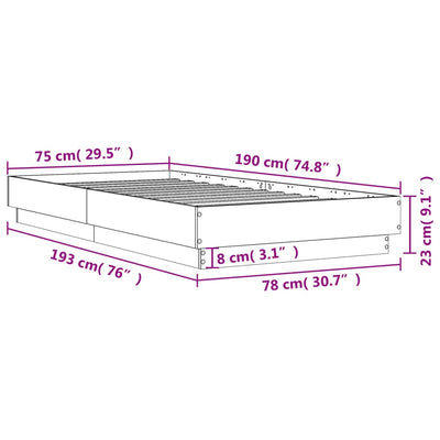 Sängynrunko betoninharmaa 75x190 cm tekninen puu