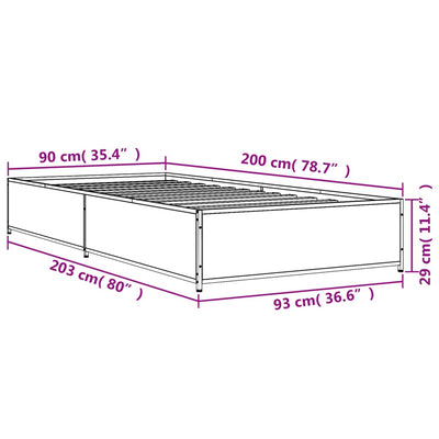 Sängynrunko harmaa Sonoma 90x200 cm tekninen puu ja metalli
