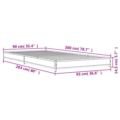 Sängynrunko harmaa Sonoma 90x200 cm tekninen puu ja metalli