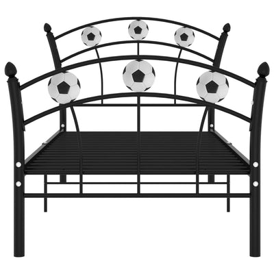 Sängynrunko jalkapallokoristeet musta metalli 90x200 cm