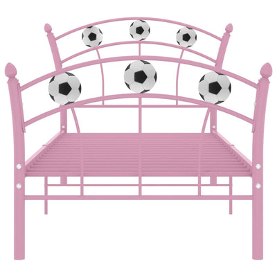 Sängynrunko jalkapallokoristeet pinkki metalli 90x200 cm