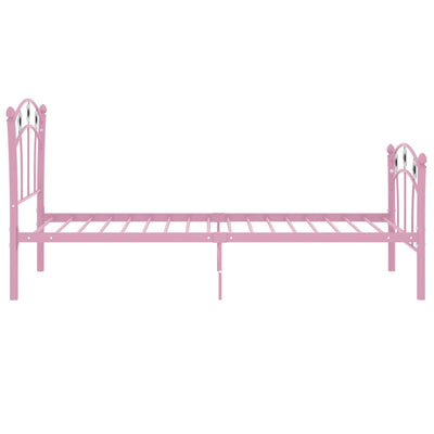 Sängynrunko jalkapallokoristeet pinkki metalli 90x200 cm