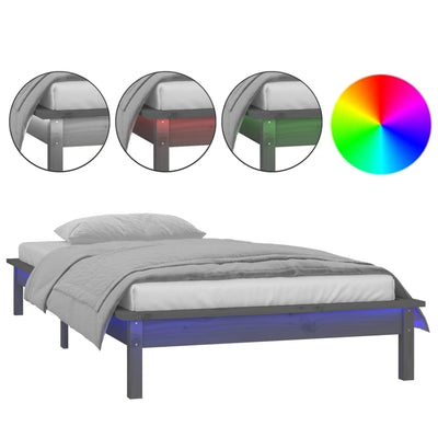 Sängynrunko LED harmaa 75x190 cm Small Single täysi puu