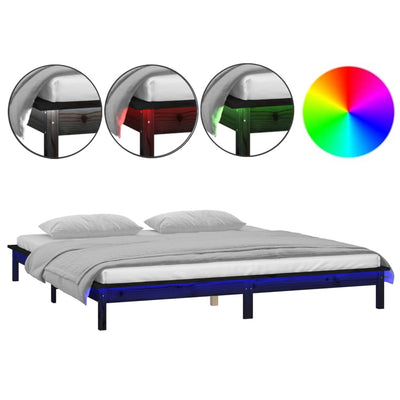 Sängynrunko LED musta 120x190 cm Small Double täysi puu