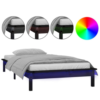 Sängynrunko LED musta 75x190 cm Small Single täysi puu