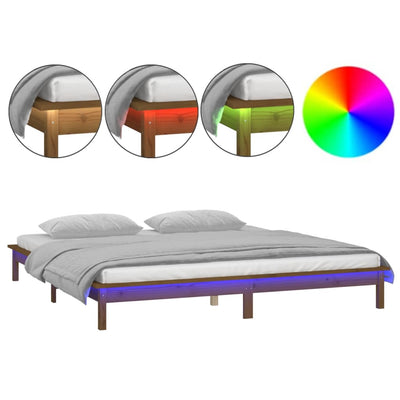 Sängynrunko LED ruskea 120x190 cm Small Double täysi puu