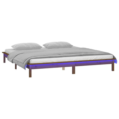 Sängynrunko LED ruskea 120x190 cm Small Double täysi puu