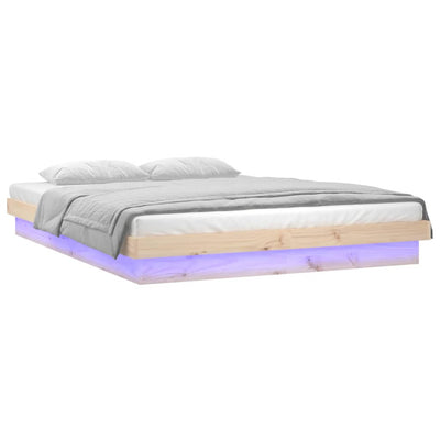 Sängynrunko LED-valoilla 135x190 cm Double täysi puu