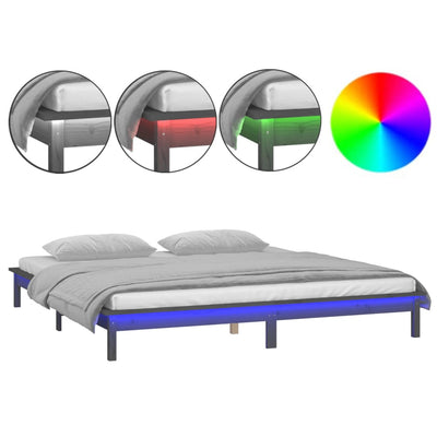 Sängynrunko LED-valoilla 200x200 cm täysi puu