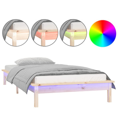 Sängynrunko LED-valoilla 90x190 cm Single täysi puu