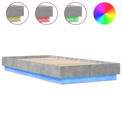 Sängynrunko LED-valoilla betoninharmaa 100x200 cm
