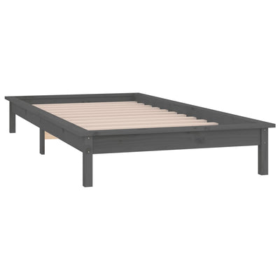 Sängynrunko LED-valoilla harmaa 100x200 cm täysi puu