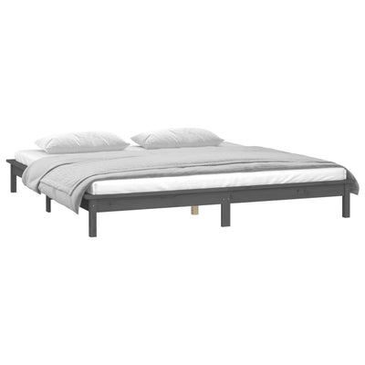 Sängynrunko LED-valoilla harmaa 140x190 cm täysi puu