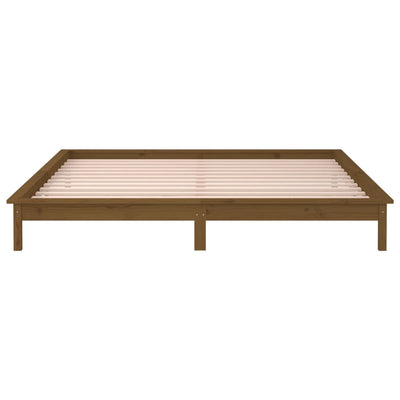 Sängynrunko LED-valoilla hunajanruskea 140x190 cm täysi puu