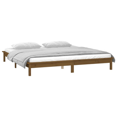 Sängynrunko LED-valoilla hunajanruskea 200x200 cm täysi mänty