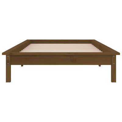 Sängynrunko LED-valoilla hunajanruskea 90x200 cm täysi puu