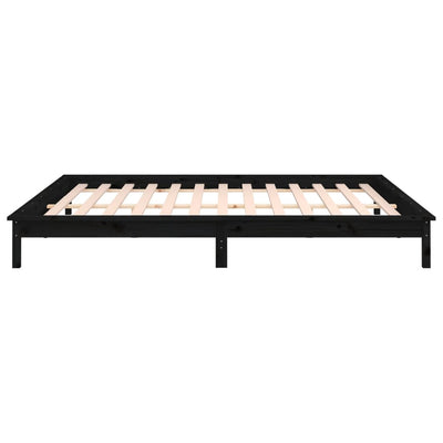 Sängynrunko LED-valoilla musta 200x200 cm täysi puu
