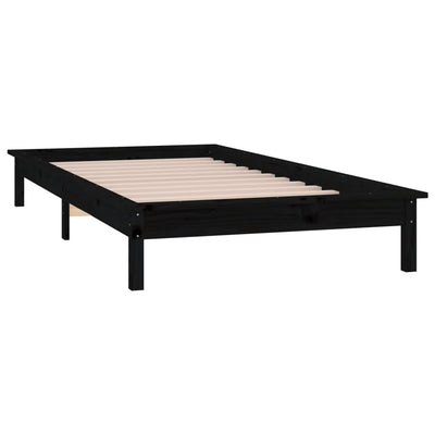 Sängynrunko LED-valoilla musta 90x190 cm Single täysi puu