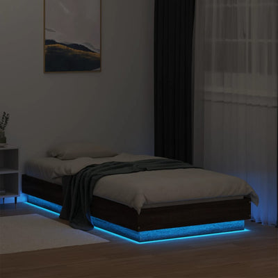Sängynrunko LED-valoilla ruskea tammi 90x190 cm
