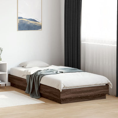 Sängynrunko LED-valoilla ruskea tammi 90x200 cm