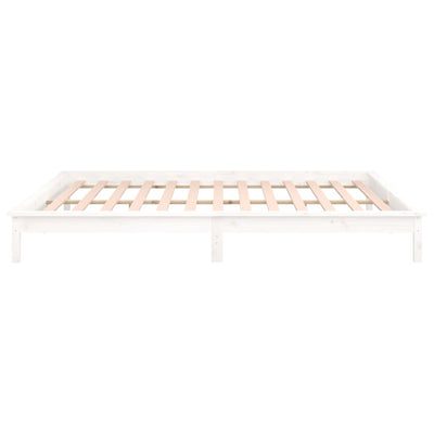 Sängynrunko LED-valoilla valkoinen 200x200 cm täysi puu