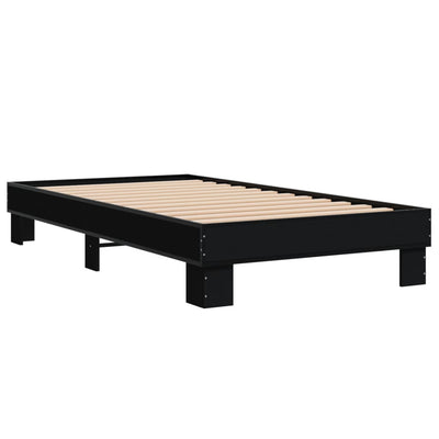 Sängynrunko musta 100x200 cm tekninen puu ja metalli