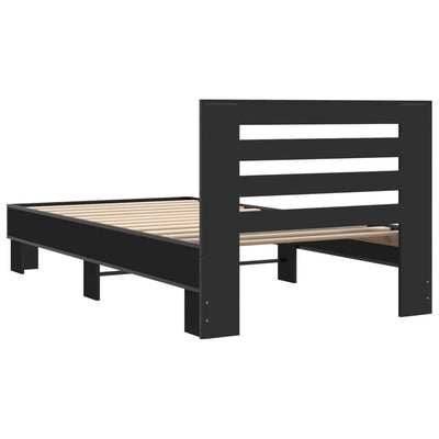 Sängynrunko musta 100x200 cm tekninen puu ja metalli