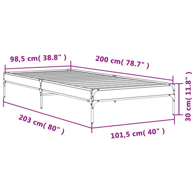 Sängynrunko musta 100x200 cm tekninen puu ja metalli