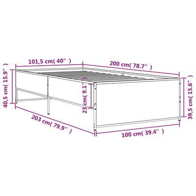 Sängynrunko musta 100x200 cm tekninen puu ja metalli