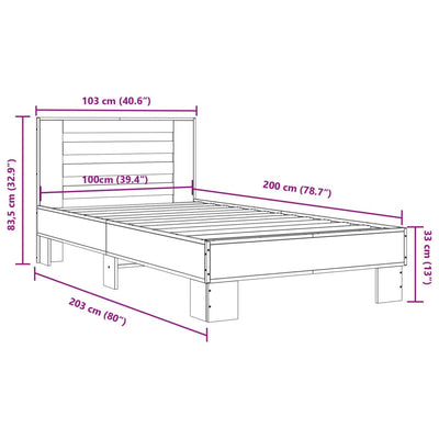 Sängynrunko musta 100x200 cm tekninen puu ja metalli