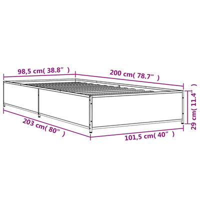 Sängynrunko musta 100x200 cm tekninen puu ja metalli