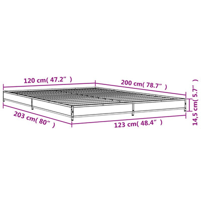 Sängynrunko musta 120x200 cm tekninen puu ja metalli