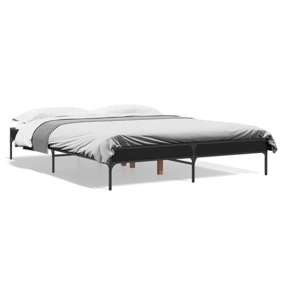 Sängynrunko musta 150x200 cm tekninen puu ja metalli