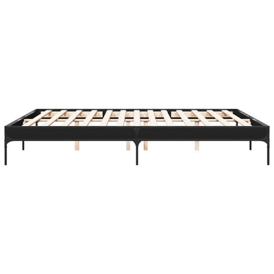 Sängynrunko musta 200x200 cm tekninen puu ja metalli