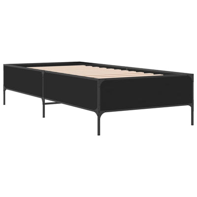 Sängynrunko musta 75x190 cm tekninen puu ja metalli